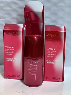 3 X SHISEIDO POWER INFUSING CONCENTRATE - 0.33 OZ/10 ML EACH IN BOX -TRAVEL SIZE