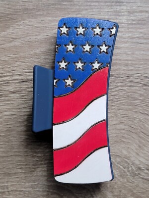 Hand Painted Laser Cut Wood Claw Clip American Flag 4th Of July Patriotic 4.1''