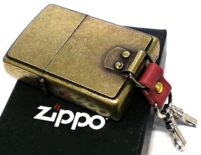 Zippo lighter barrel metal red leather key ring gold unused