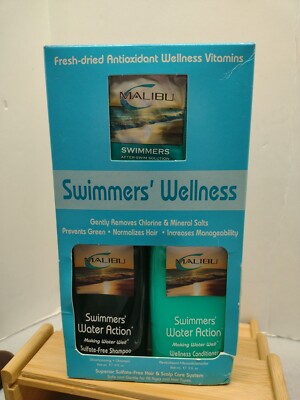Malibu C Swimmers Wellness Shampoo Conditioner 9 oz Kit + 4 Hair Remedy 0.17 oz