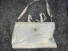 Authentic Extra Large Coach Patent Stitch baby Diaper Bag White Tote Weekender