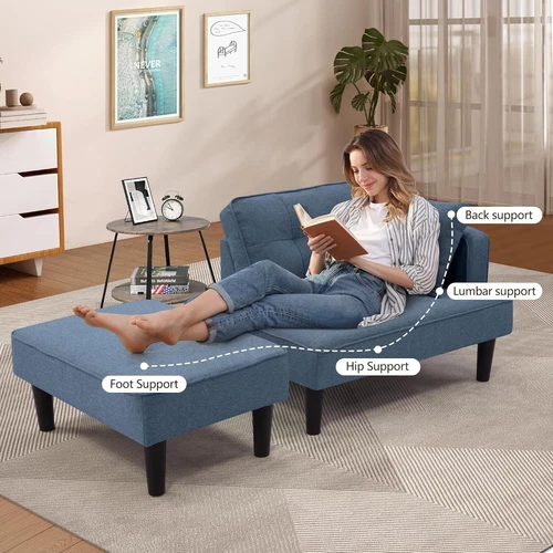 Convertible Small Sectional Couches Recliner Sofa Bed with Chaise & Pillows🎁