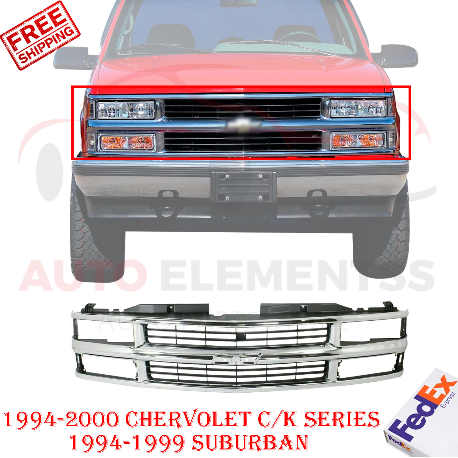 Grille Grill Chrome Front End for GMC C/k 1500 2500 3500 Suburban  