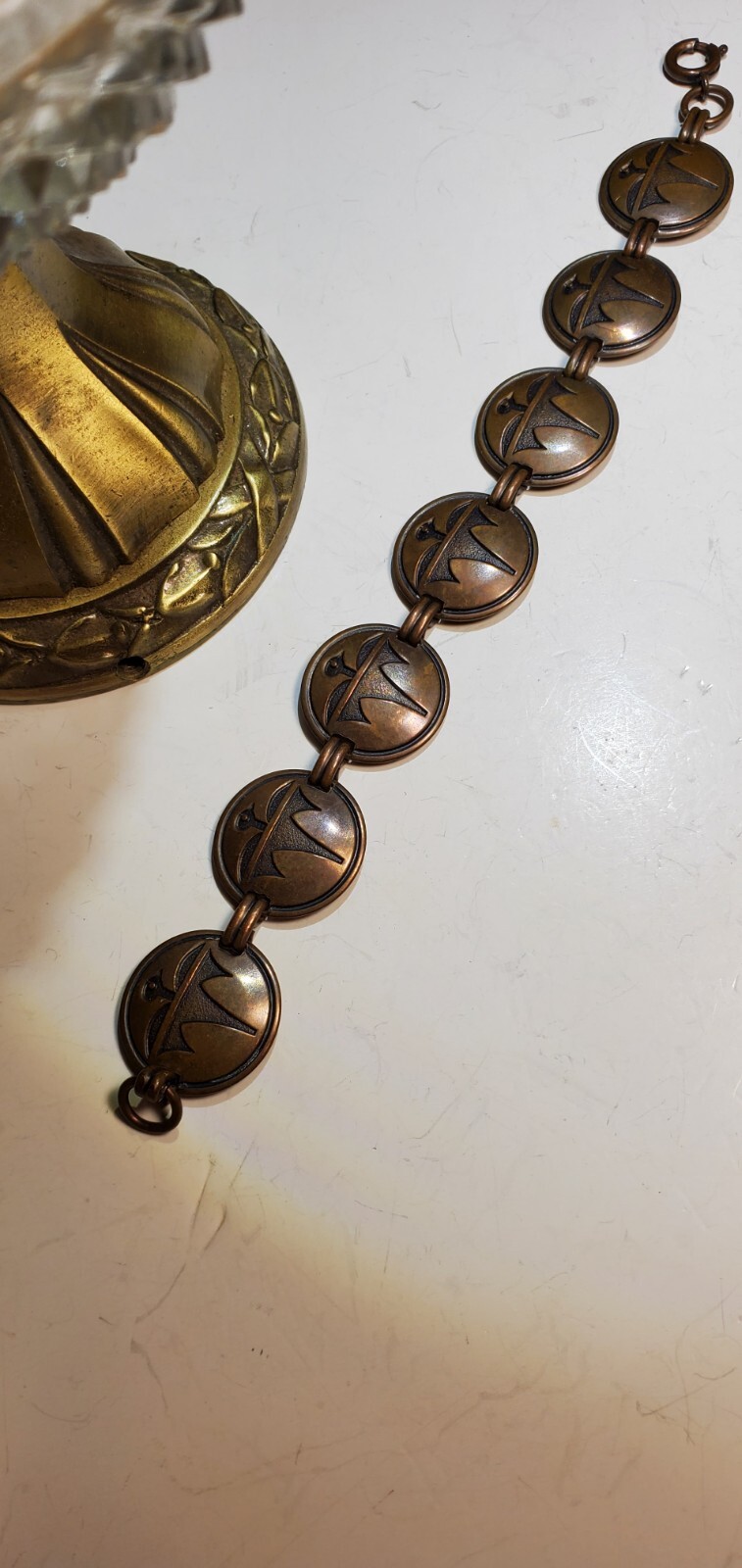 Vintage Native Copper Thunderbird Link Bracelet 8… - image 2