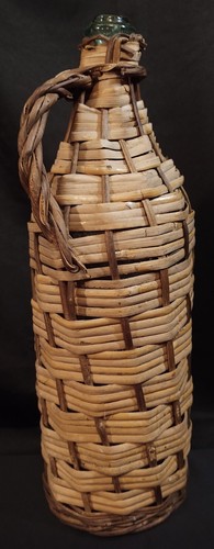 Antique Aqua Green Rattan Wrapped Glass Demijohn Bottle 16" Jug Wicker Woven A+! - Picture 4 of 11