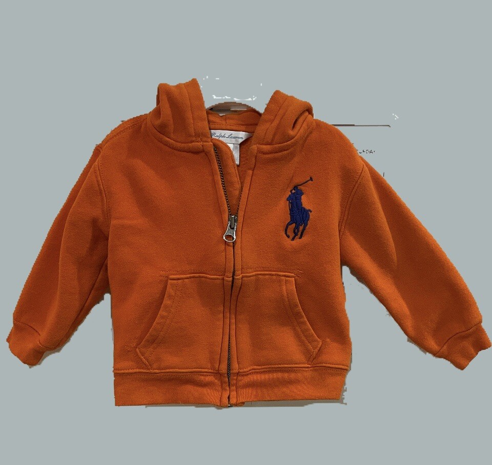 Polo Ralph Lauren Zip Up Hoodie Toddler 18M Orange W Royal Blue Pony
