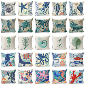 18" Ocean Beach Sea Cotton Linen Pillow Case Sofa Throw Cushion Cover Home Decor