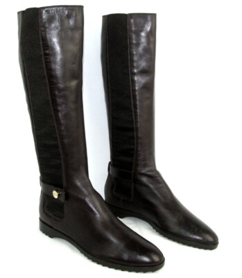 Sergio Rossi Stiefel Flach Leder Kalb Brown Italienisch Sehr