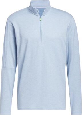 Men's Adidas Blue Cotton 3-Stripes 1/4 Zip Pullover Golf Sweater
