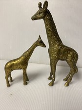 Vintage Set Of 2 Brass Giraffes Mother & Calf  Figurines