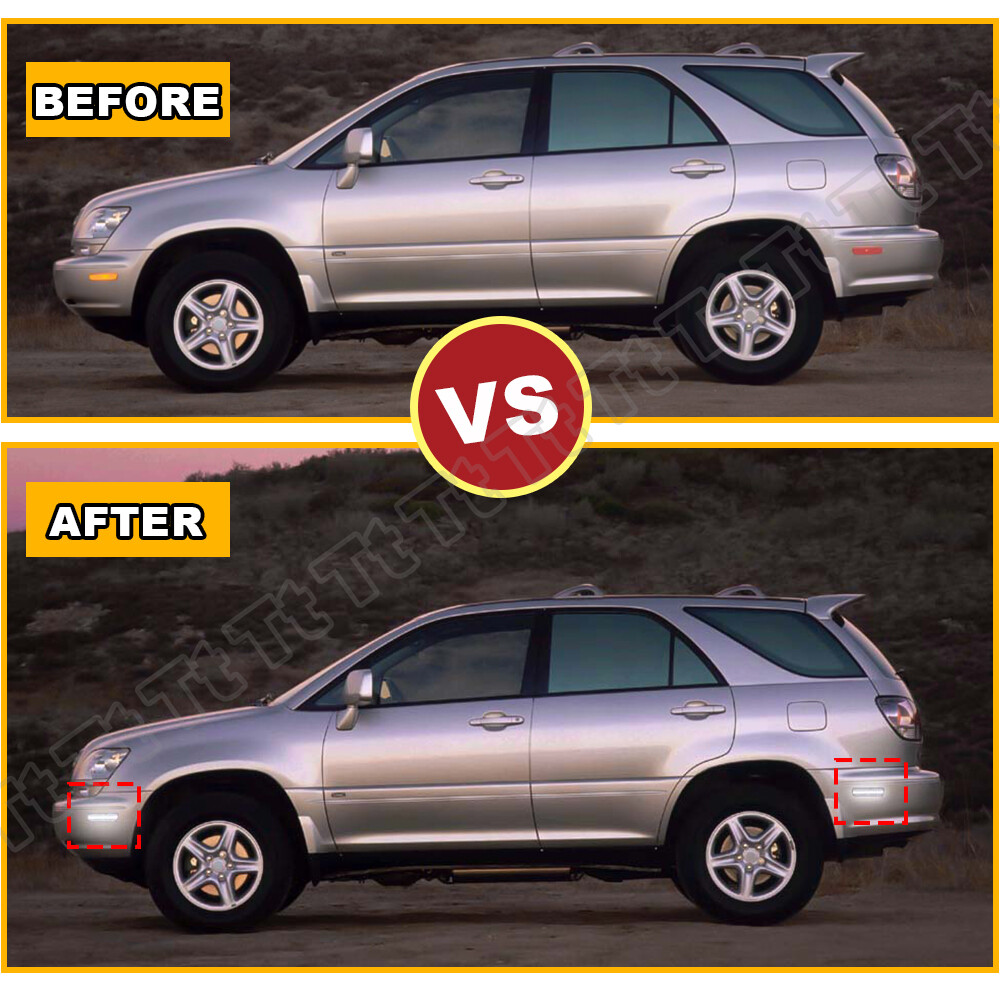 For 1999-2003 Lexus RX300 Clear Front / Rear Bumper White LED Side