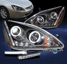 For 2003-2007 Honda Accord Led Halo Projector Black Headlightdrl Kit Leftright