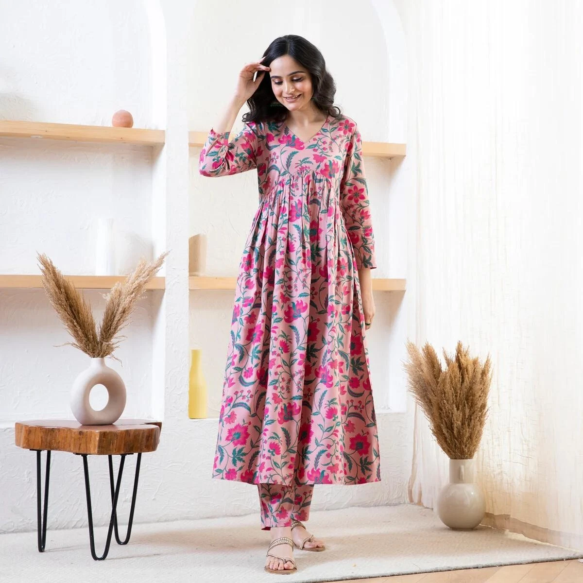 Long frock kurti with palazzo sales
