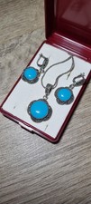 Beautiful  Sterling Silver  Turquoise And Marcasite Jewellery Set