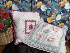 2 cuscini vintage all'uncinetto all'accento spargimento nonna quadrato Cottagecore