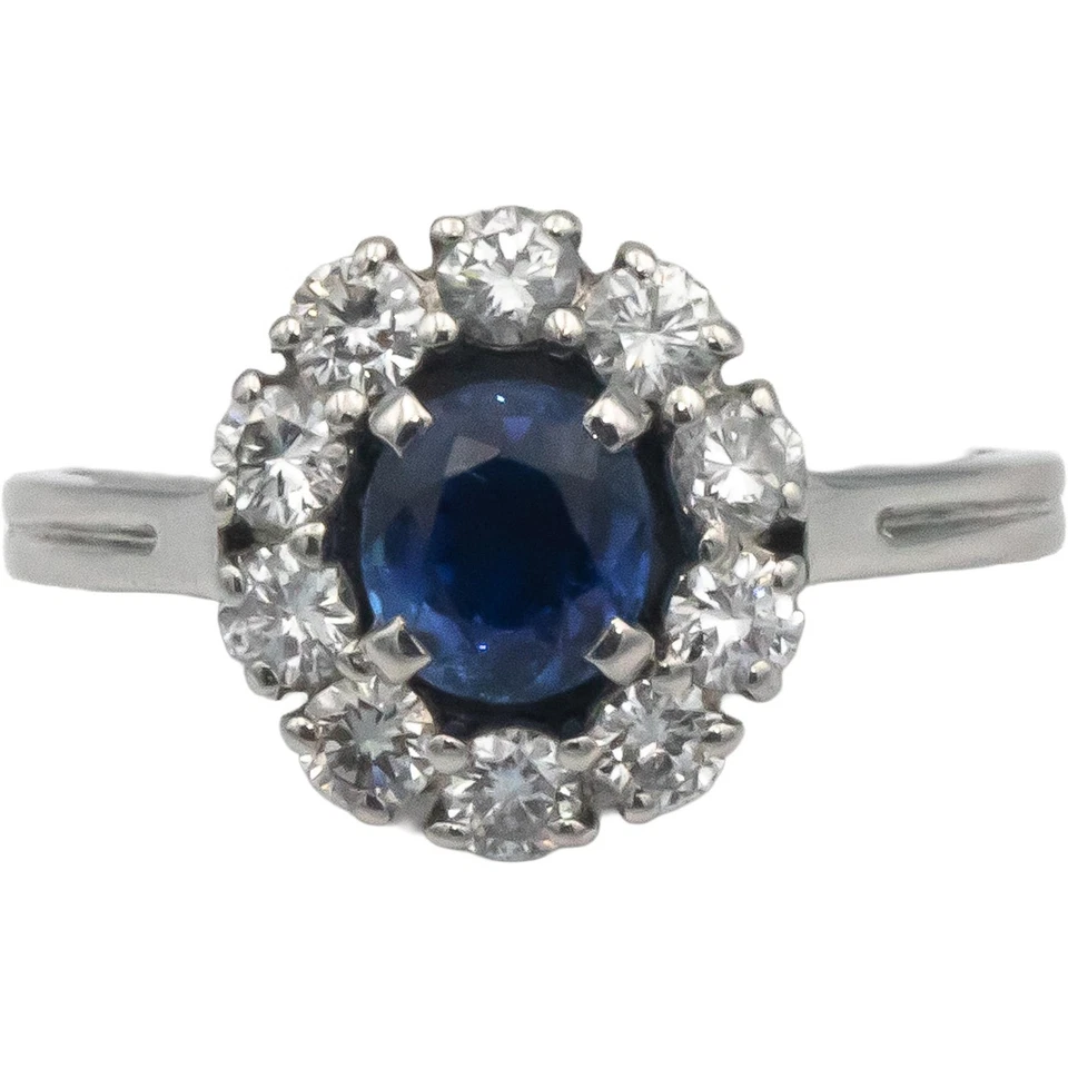 GIA Certified Platinum 1.25CT Diamond and NO HEAT Sapphire Halo Ring Size 5.25 - Image 4 of 4