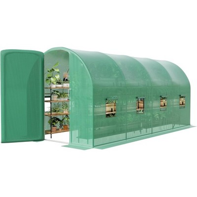 Greenhouses for Outdoor 15'x7'x7' Walk-in Tunnel Greenhouse w/Ventilated Windows