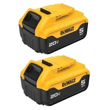 DEWALT 20V MAX XR 5 Ah Lithium Ion Battery 2-Pack Premium High Capacity Cordless