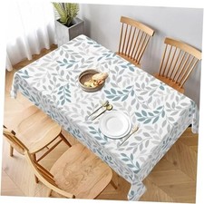 Spring Grey Teal Leaf Tablecloth 60 x 104 Inch Rectangle, Summer Watercolor
