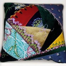 Vintage Crazy Quilt Mini Pillow Hand Embroidered OOAK Folk Art Textile 5&rdquo;