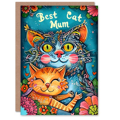 Mother's Day Greeting Card Floral Illustration From the Cat Lover For Mum
