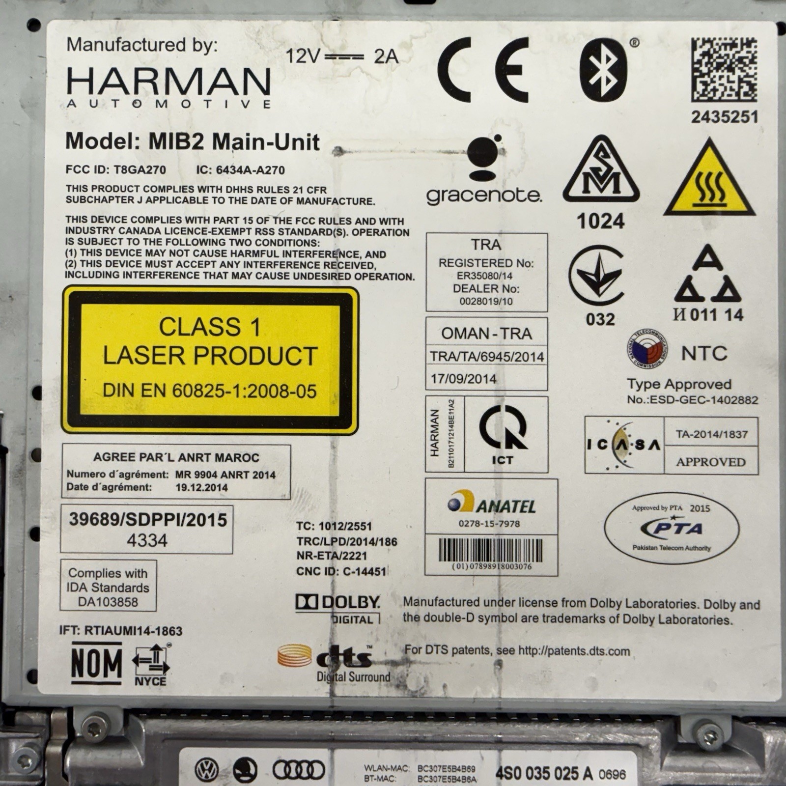 17-23 Audi R8 Multimedia Navigation Audio SD CD Receiver 4S0035025A OEM