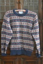 Vintage 1970's Men's Deans Of Scotland Navy Fair Isle Pullover Sweater sz.40