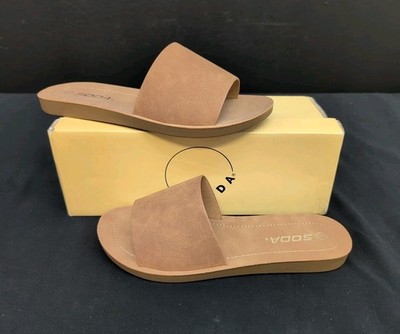 Soda EFRON S Flat Flipflop Sandals Slides Casual Peep Toe Beech US 7.5 Tan