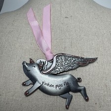 Gloria Duchin Flying Pig Ornament When Pigs Fly Metal Pink Glitter Made in USA