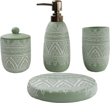 Hymmah Green Bathroom Accessories Set,Farmhouse Bathroom Decor,4 Pcs Resin Gift