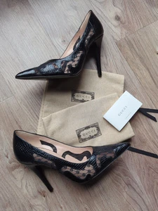 Gucci GG maille imprimé python noir cuir de veau escarpins talons femme 37