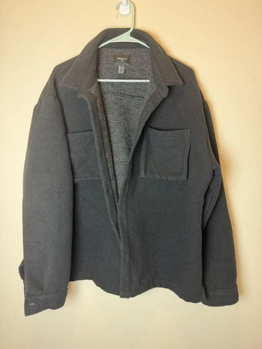 Forever 21 Men Jacket Size L Black Fleece Overshirt - product listing photo