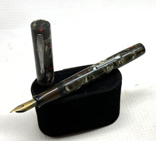 Vintage Waterman Ideal 94 Gold Nib Fountain Pen Gray & Red Marbled BEAUTIFUL