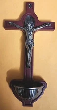 Holy Water Font Wall Pocket Jesus on Cross-and Saint Benedict * AGUA BENDITA*