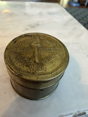 Antique Brass Tin For 100 Counting House Paper Fasteners Round Head No. 1
