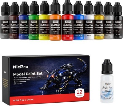 12 Colors Model Paint Set, Enamel-Like Gloss Finish, 20ml Ready to Use Modeli...