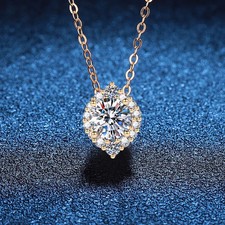 1ct Pendant Necklace Yellow Gold VVS1/D/Excellent Lab-Created Diamond Test Pass