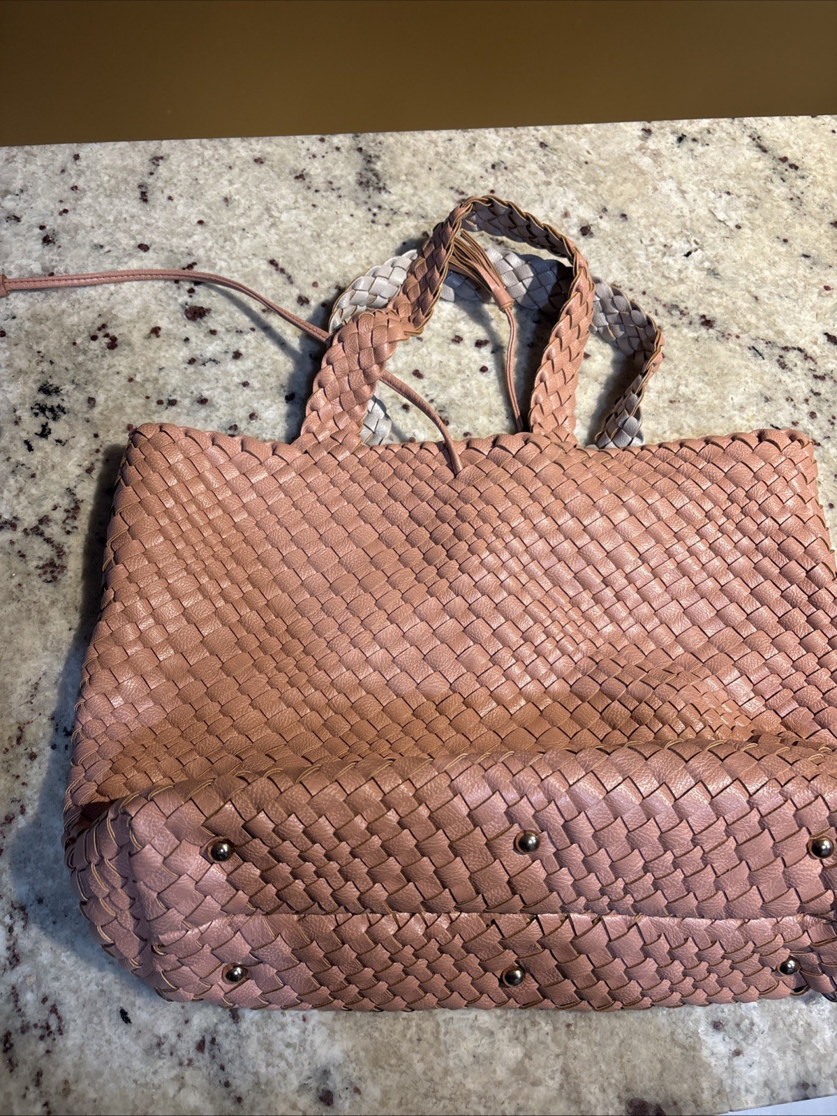 Women’s Slouchy Pu Leather Woven Hobo Shoulder Tote Bag