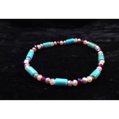 New Faux Turquoise Bead Stretch Bracelet Faceted Beads Beaded Boho Southwestern
