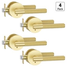 4 Pack Brushed Gold Privacy Door Handles with Locks for Bedroom Bathroom