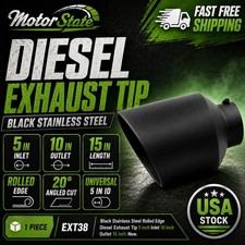 Black Stainless Steel Rolled Edge Diesel Exhaust Tip 5 Inlet 10 Outlet 15 New