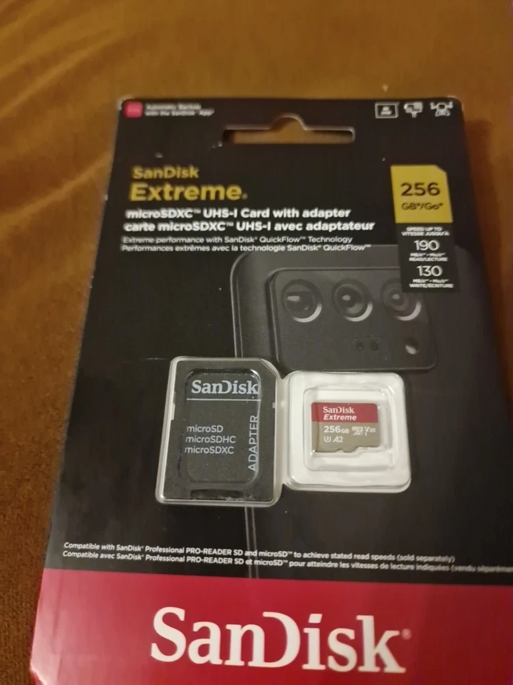 SanDisk Extreme 256 GB microSDXC Memory Card with An SD Adapter Brand New Sealed - Image 3 of 4