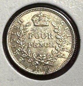 ** BRITISH GUIANA  1941 , 4 PENCE SILVER....SCARCE LOW MINTED 120K. **