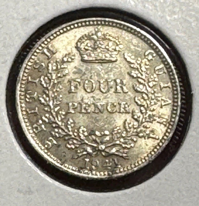** BRITISH GUIANA  1941 , 4 PENCE SILVER....SCARCE LOW MINTED 120K. **