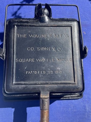 Antique Wagner Mfg Co Cast Iron Waffle Iron High Base  Sidney Ohio