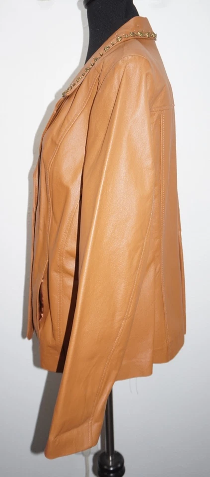 Chaqueta Blazer Traje Abrigo Mujer Pamela McCoy Marrón Cuero Talla L Color Cuentas Foto 3 de 4