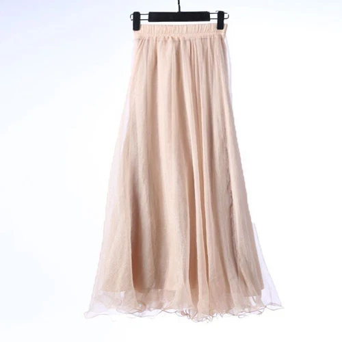 Damen Lange Röcke Hohe Taille Weiß Chiffon Sommer Boho Maxirock Strand Volant - Bild 14 von 40