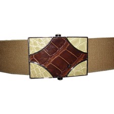 Brown and Tan Embossed Prada Canvas Belt