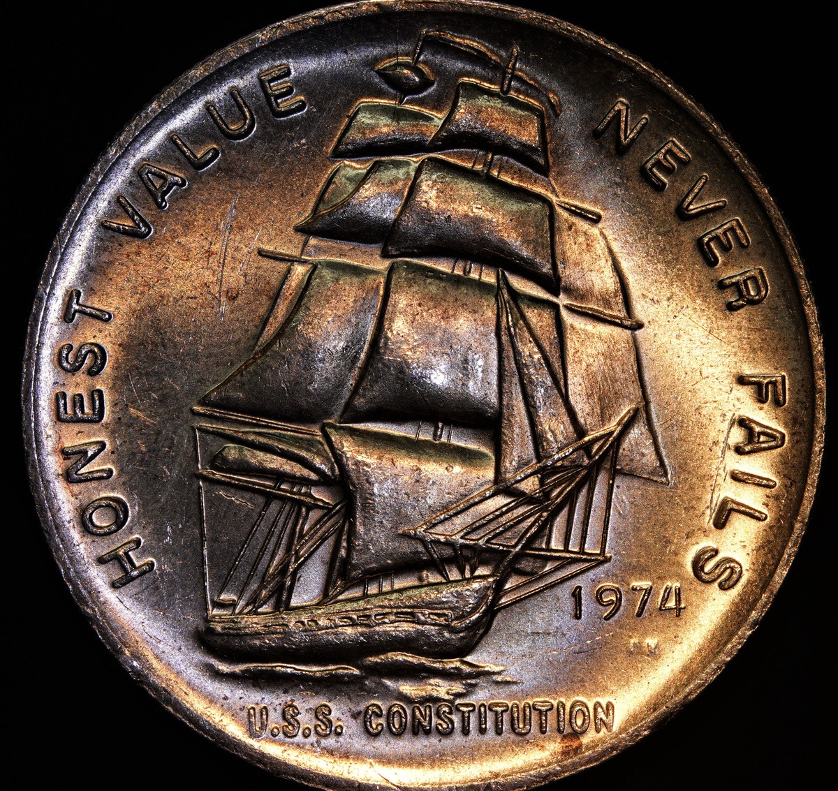 1974 U.S.S. Constitution Mint Sailboat 1oz 999 FINE Silver round