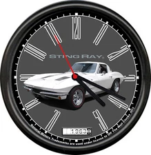 Licensed 1963 White Corvette Chevrolet General Motors Retro Sign Wall Clock